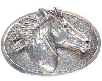 Heavy Stan Bentall sterling silver sculptural horse bust buckle for 1.5" belt