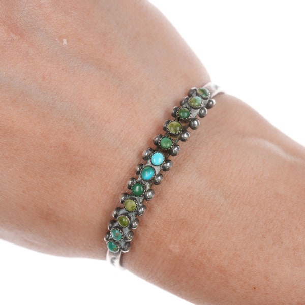 6" 30's-40's Zuni silver snake eye turquoise cuff bracelet