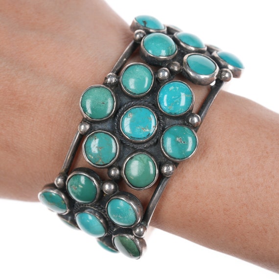 6 5/8" 40's-50's Navajo silver turquoise cluster c