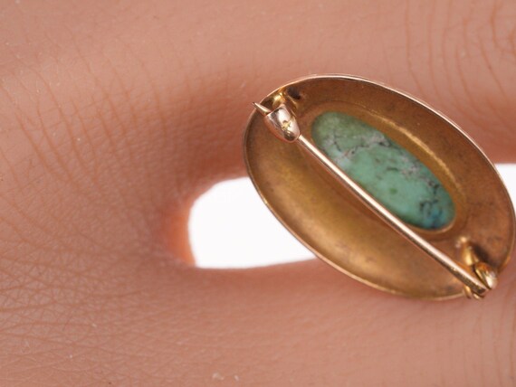 Antique Engraved 14k gold Turquoise pin - image 7