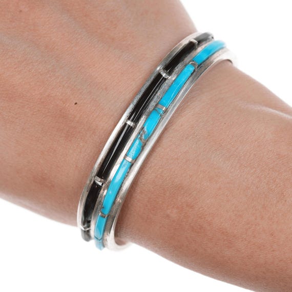 6.5 Inch Wrist Vintage Zuni Extreme Inlay Sterling Silver Bracelet 6.5 Inch Wrist Vintage Zuni Extreme Inlay Sterling Silver Bracelet