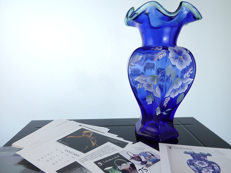 Cobalt Fenton 75th Anniversary Vase With Collector Etsy