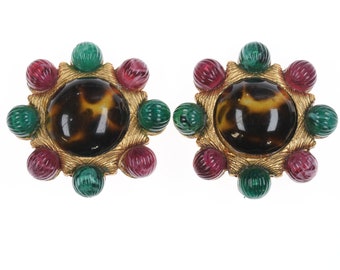 vintage Jay Strongwater Boucles d'oreilles clip dorées Gripoix Style