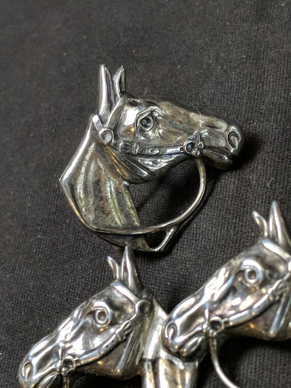 1950's Beau Sterling Horses Brooch Bracelet Screw… - image 3
