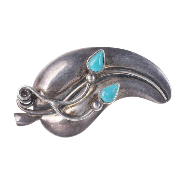 Miguel Martinez Rancho Alegre Sterling silver turquoise Chile pin