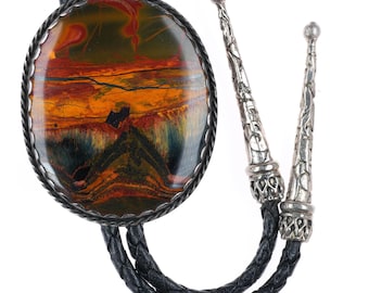 Large vintage Southwestern sterling silver Pietersite stone bolo tie