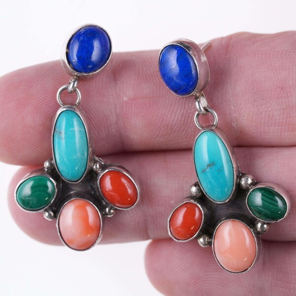 Navajo Multi-Stone Sterling dangle earrings