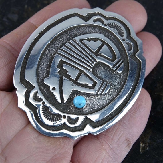 Vintage Navajo Sterling Overlay Belt Buckle - image 2