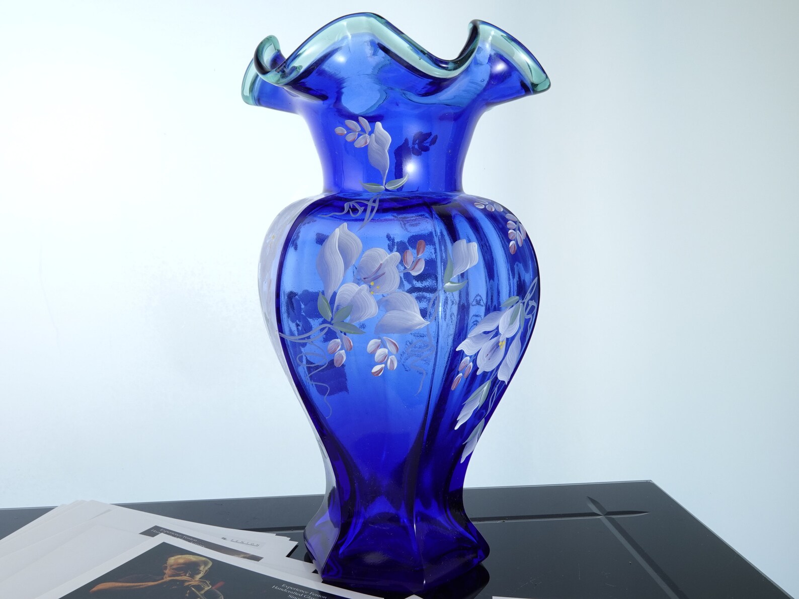 Cobalt Fenton 75th Anniversary Vase With Collector Etsy