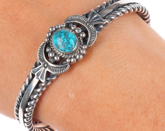 6.4"D Cadman Navajo sterling silver high grade spiderweb turquoise cuff bracelet