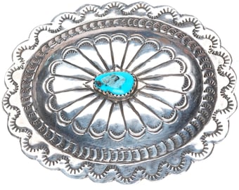 Vintage Navajo sterling silver concho style turquoise buckle for 1.5" belt