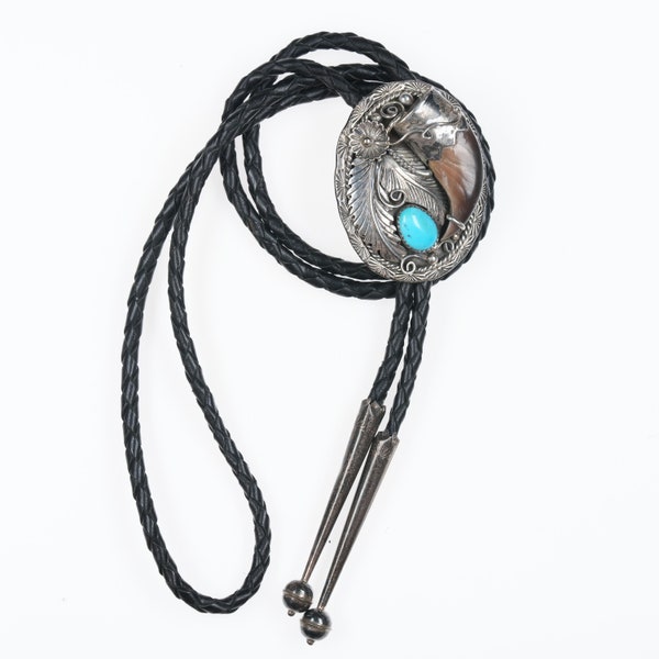 Vinatage Navajo silver and turquoise faux claw bolo tie
