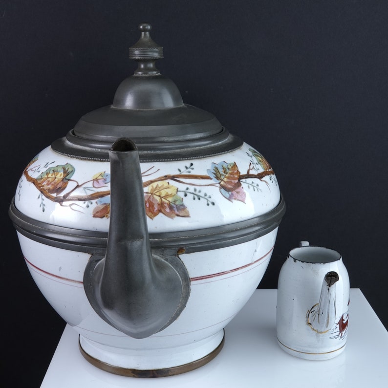 Pewter Trimmed Graniteware Tea Kettle With Childrens Granite Etsy