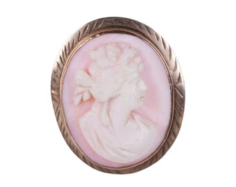 Antique 9ct Gold Pink cameo brooch