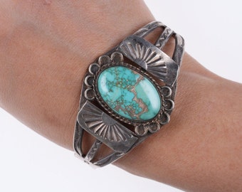 1940's Navajo Stamped silver and turquoise bracelet