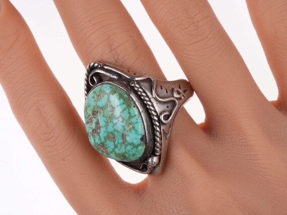 sz13 Vintage Navajo sterling and turquoise ring - image 2