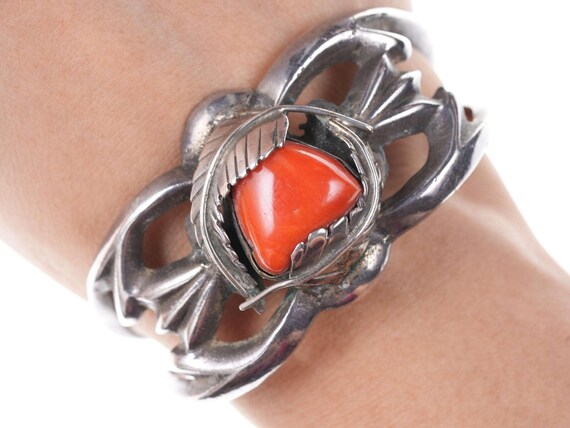 Vintage Native American Sterling/coral  sandcast … - image 1