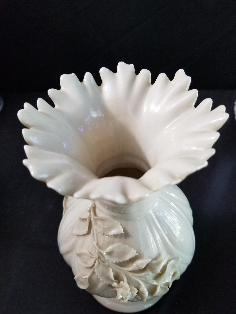 Belleek Black Mark Flared Vase Heavy Applied Florals Etsy