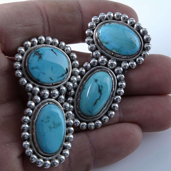 c1940's Navajo Sterling and Turquoise collar Tips - image 5