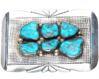 Vintage Eugene Yvonne Mahooty Zuni sterling silver turquoise buckle - 1.5" belt