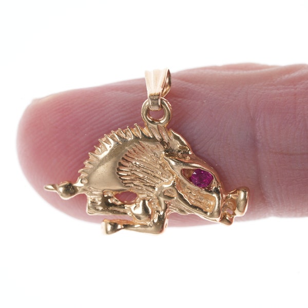 Retro Underwoods 14k gold/Ruby Razorback pendant/charm