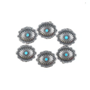 6 Vintage Navajo silver button covers with turquoise