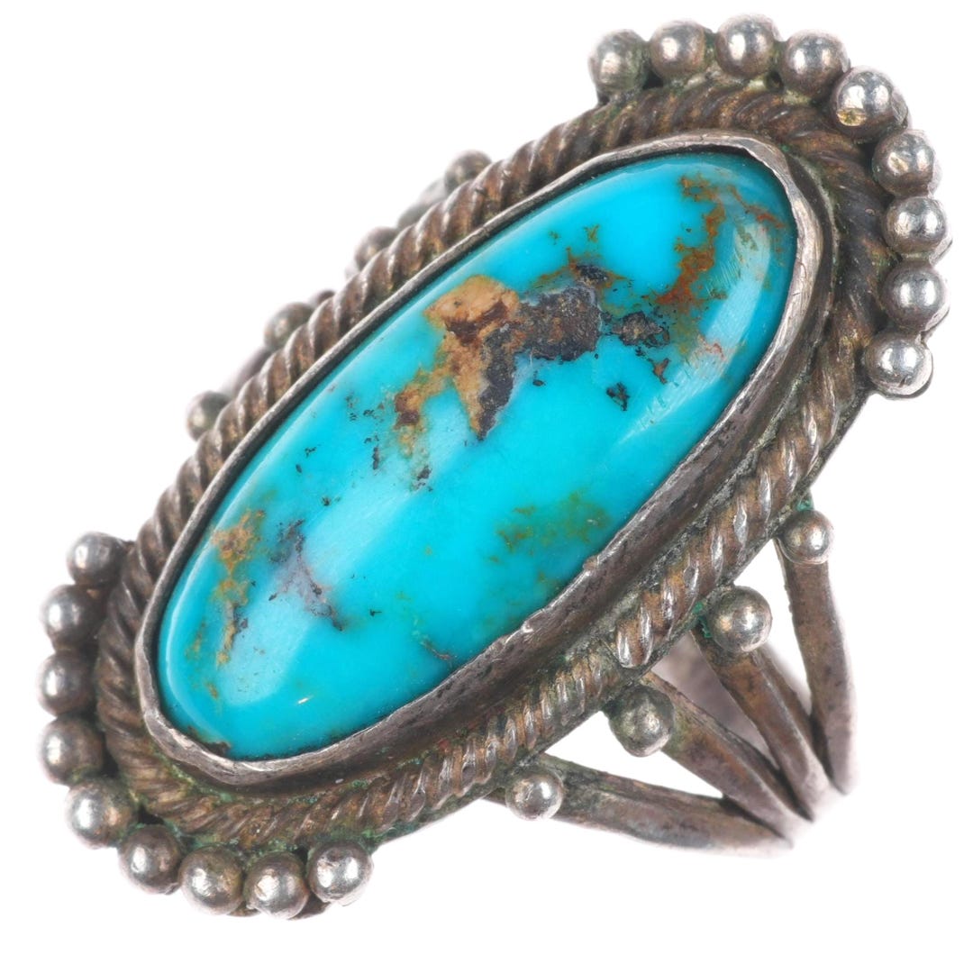 Wire Bezel Rings Sz5.5 C1930's Navajo Sterling Silver Twisted Wire Bezel 4 Shank ...