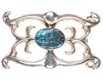 Vintage Navajo spiderweb turquoise cast sterling silver buckle for 1.5" belt