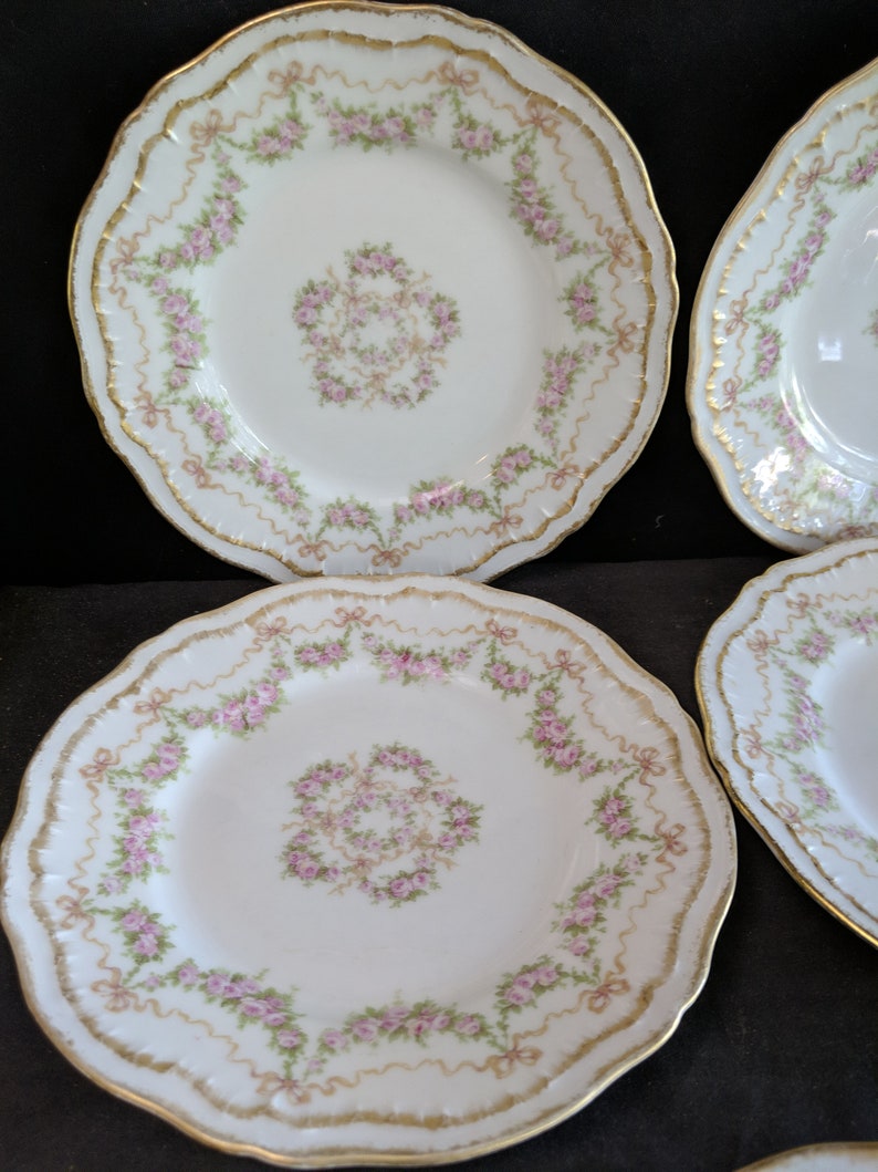 Haviland Schleiger 842 Bread Plates 6.25 Roses Bows Double Gold 8