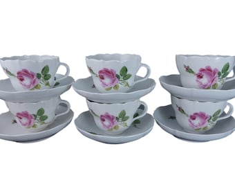 6 Meissen Rose theekopjes en schoteltjes (zonder rand)