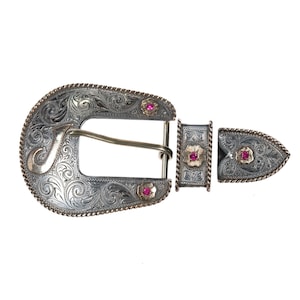 1999 Sterling silver/10k gold rubies ranger belt buckle set J initial Monogram
