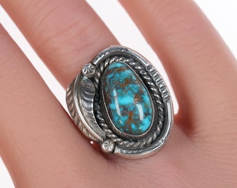 sz7.5 Vintage Navajo silver and high grade bisbee turquoise ring