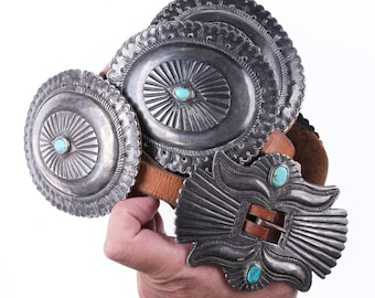 1920's-30's Huge Navajo Silver and turquoise concho belt