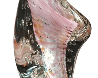 Fire Island Austin Studio Glass Paperweight Biomorphic Pink Twisted Tongue Shape