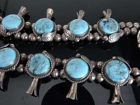 Vintage Navajo Sterling and Turquoise Squash blos… - image 4