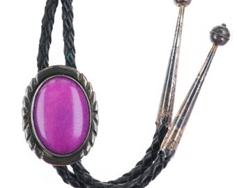 Vintage Navajo sterling silver purple jasper stone bolo tie