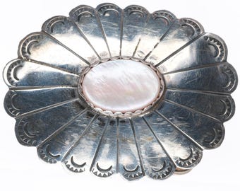 vintage Navajo sterling silver pink mother of pearl buckle for 1 1/8" belt