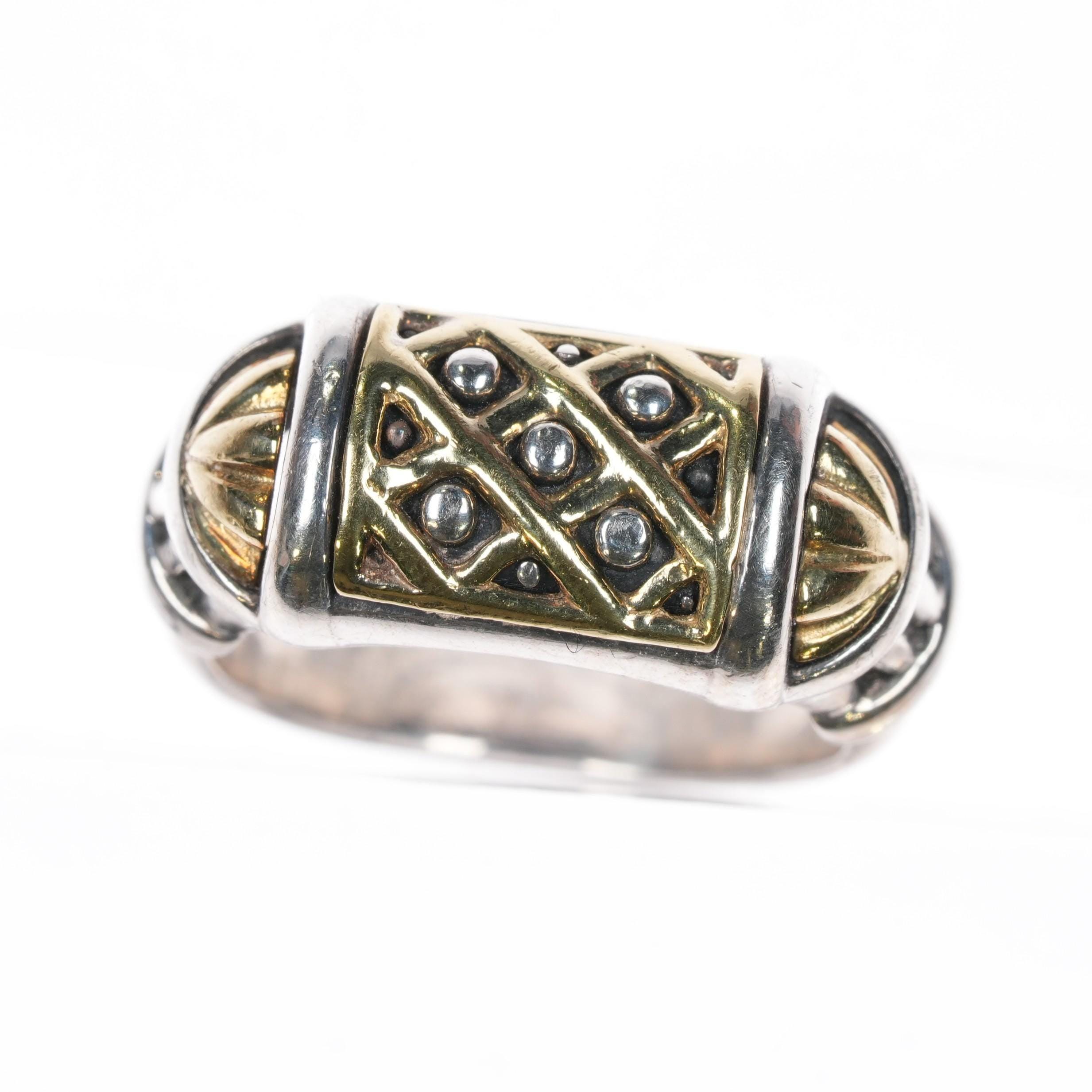 LAGOS caviar ラゴスキャビアリング(18金&スターリングシルバー) Authentic! Lagos Caviar Silver + 18k Yellow Gold Onyx Ring