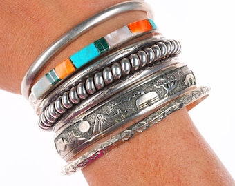 Lote de brazaletes vintage de plata esterlina estilo suroeste/Navajo de 6"-7" con turquesa