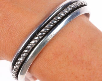 Pulsera tipo brazalete vintage mexicana de plata esterlina con cuerda trenzada de 6.4"