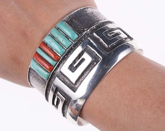 Preston Monongye (Hopi) (1927-1987) Tufa Cast Silver turquoise en koraal kasseien