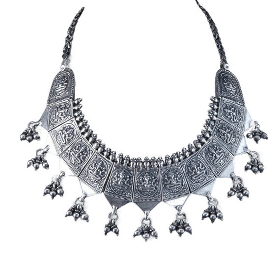 Antique Silver Hindu Ganesha Bib Necklace - image 1