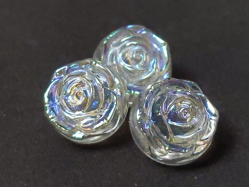 3 c1940 White Carnival Glass Rose Buttons