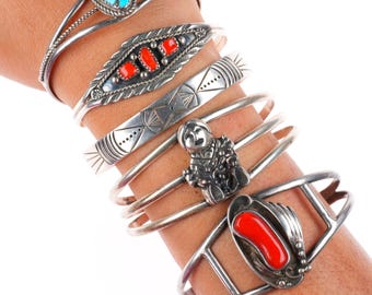 Lote de brazaletes vintage de plata esterlina estilo suroeste/Navajo de 6.4"-6.7" con turquesa