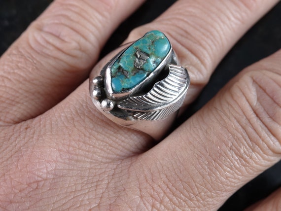 sz11 Old Pawn Navajo sterling/turquoise ring - image 1