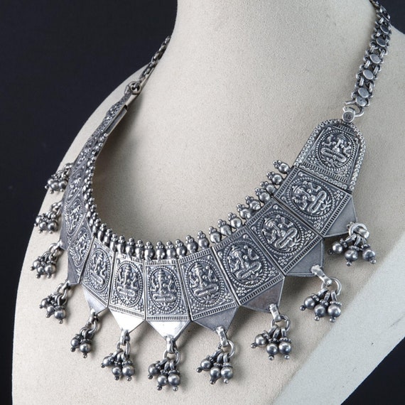 Antique Silver Hindu Ganesha Bib Necklace - image 3
