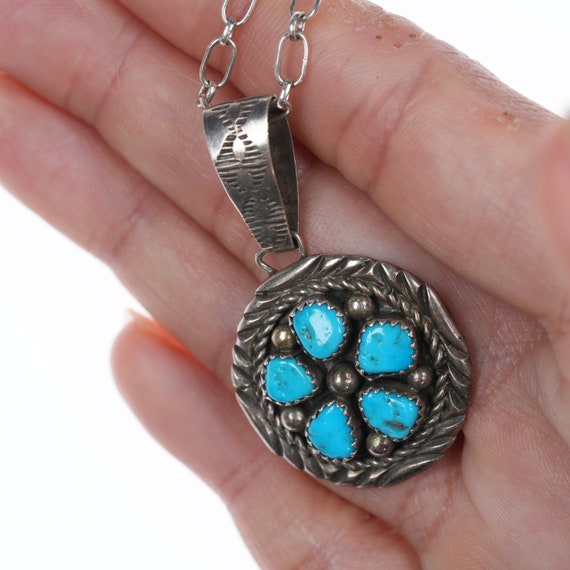 Vintage Navajo silver turquoise cluster pendant w… - image 2