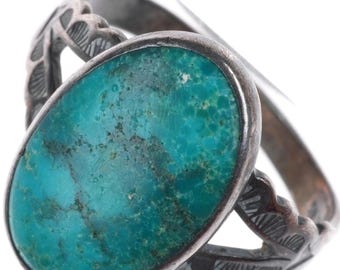 sz6 c1940's vintage Fred Harvey Type Navajo sterling silver turquoise ring
