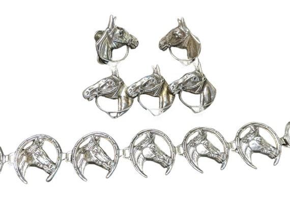 1950's Beau Sterling Horses Brooch Bracelet Screw… - image 1