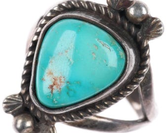 sz4 Fred Guerro Navajo sterling silver ring with nice turquoise